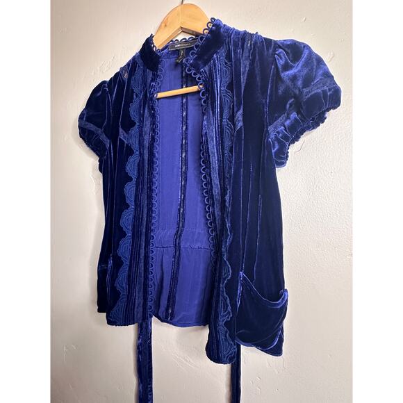 BCBGMaxAzria Blue Velvet and Silk Blend Wrap Jacket Vintage Inspired - Picture 2 of 8